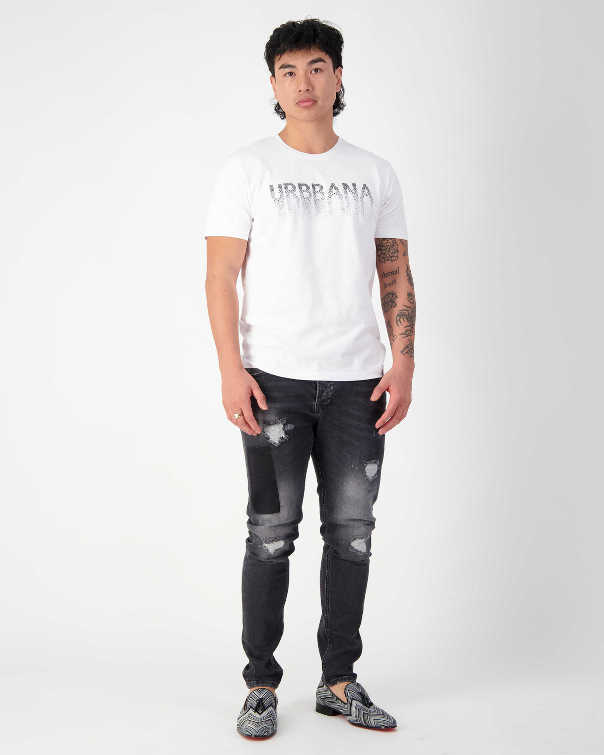 Fine Cotton URBBANA T-shirt with Crystal Rhinestone Embellishment - Unique Handmade T-Shirts