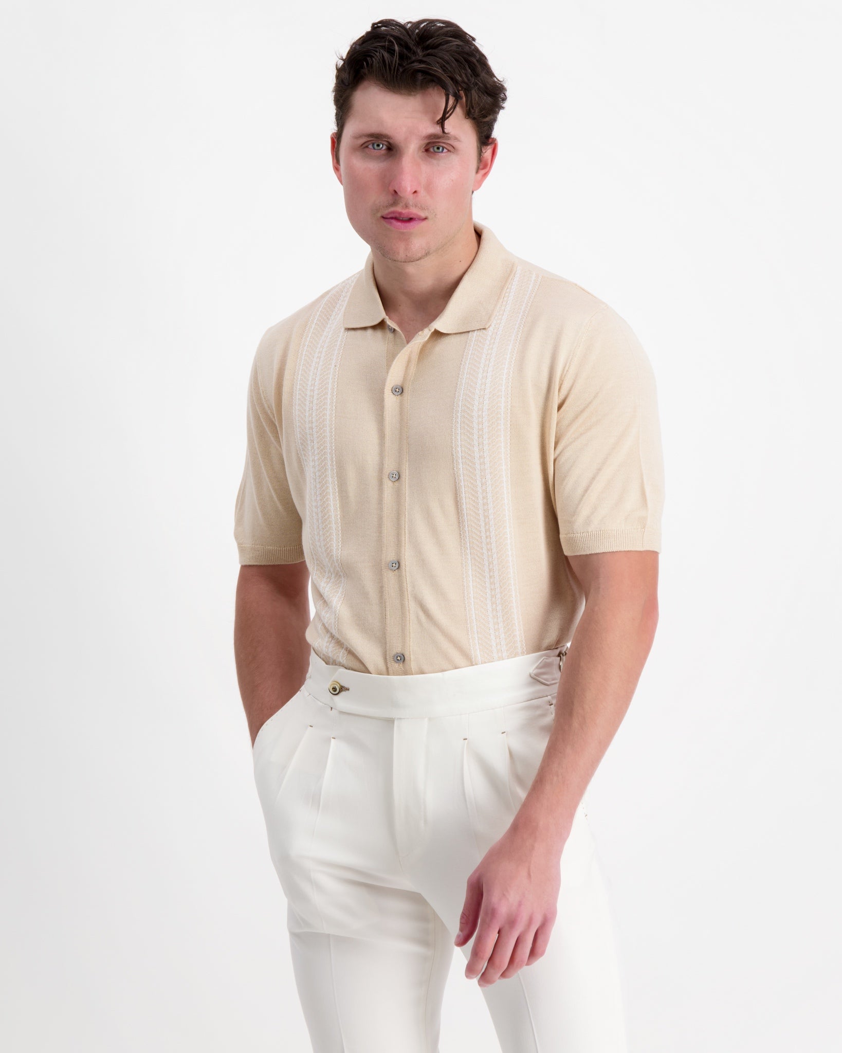 The Tuscany Knitted Polo Shirt - Creme