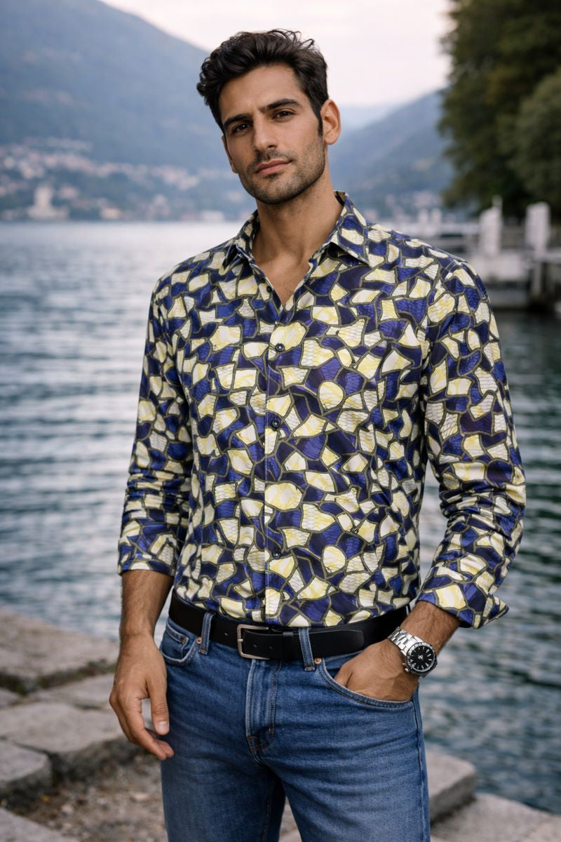 Art Deco Shirt - Blue & Gold