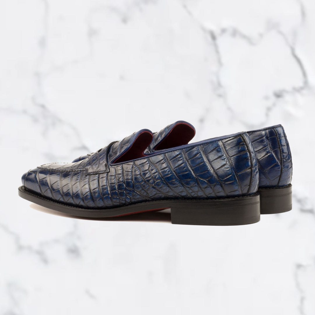Alligator Welted Loafer - Navy - Elegant Footwear