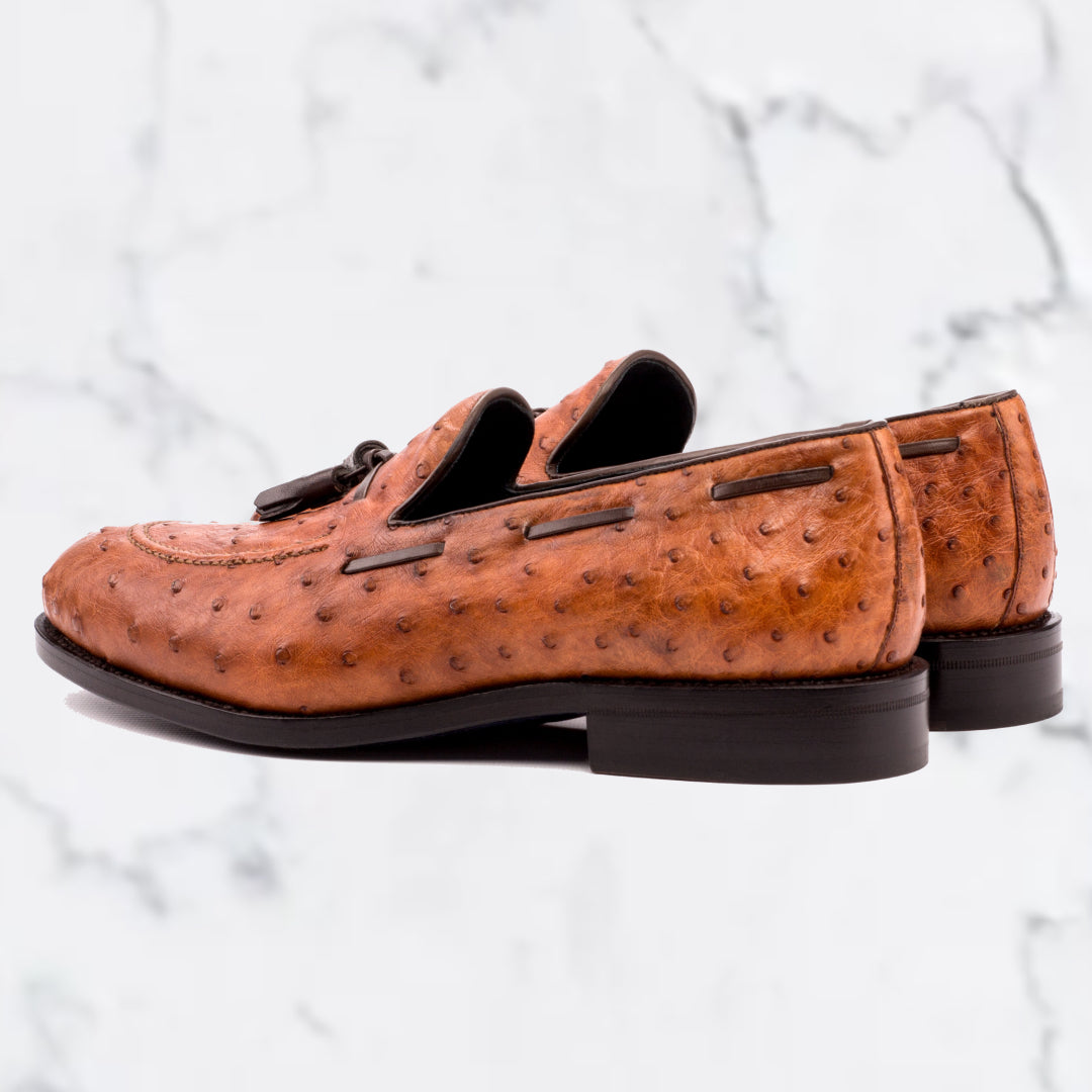 Ostrich - Welted Loafer - Cognac - Luxury   Shoes by Urbbana