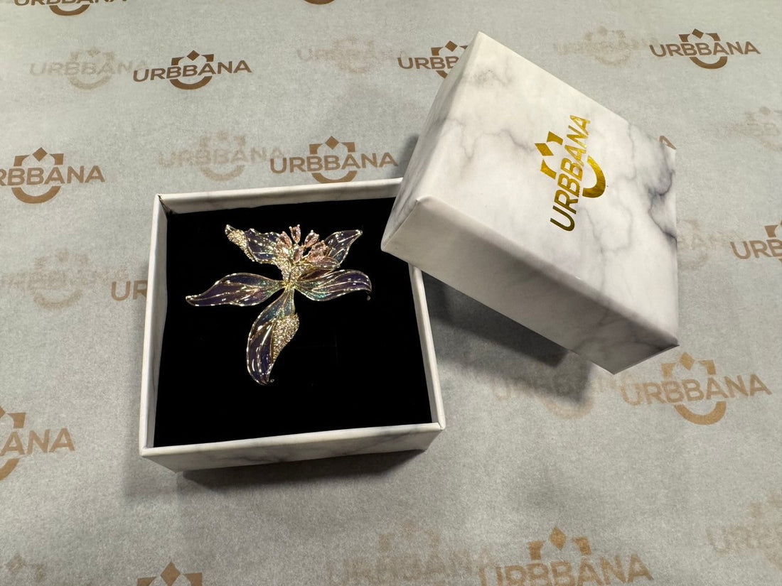 Elegant lapel pin shaped like orchids with glossy enamel design