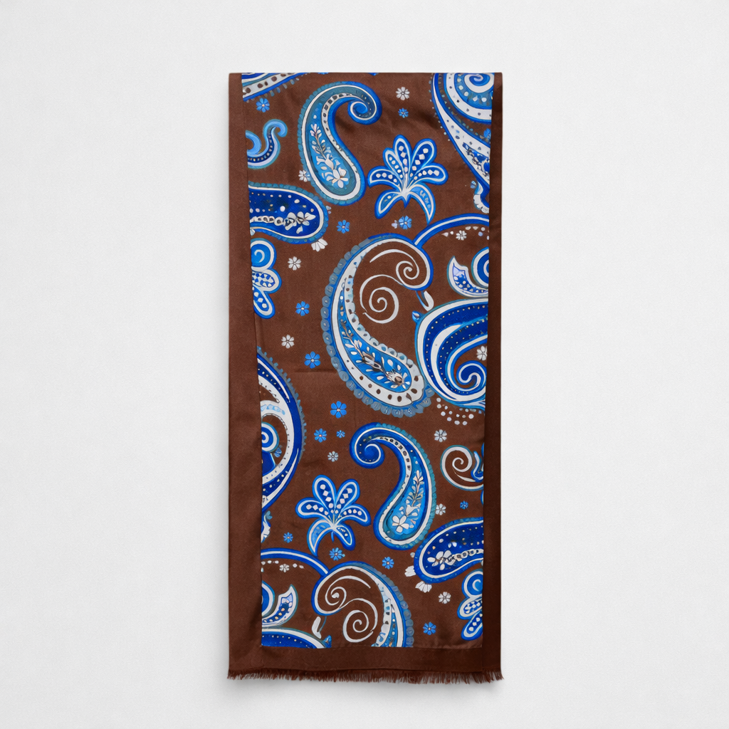The Florence Silk Scarf - Brown & Blue