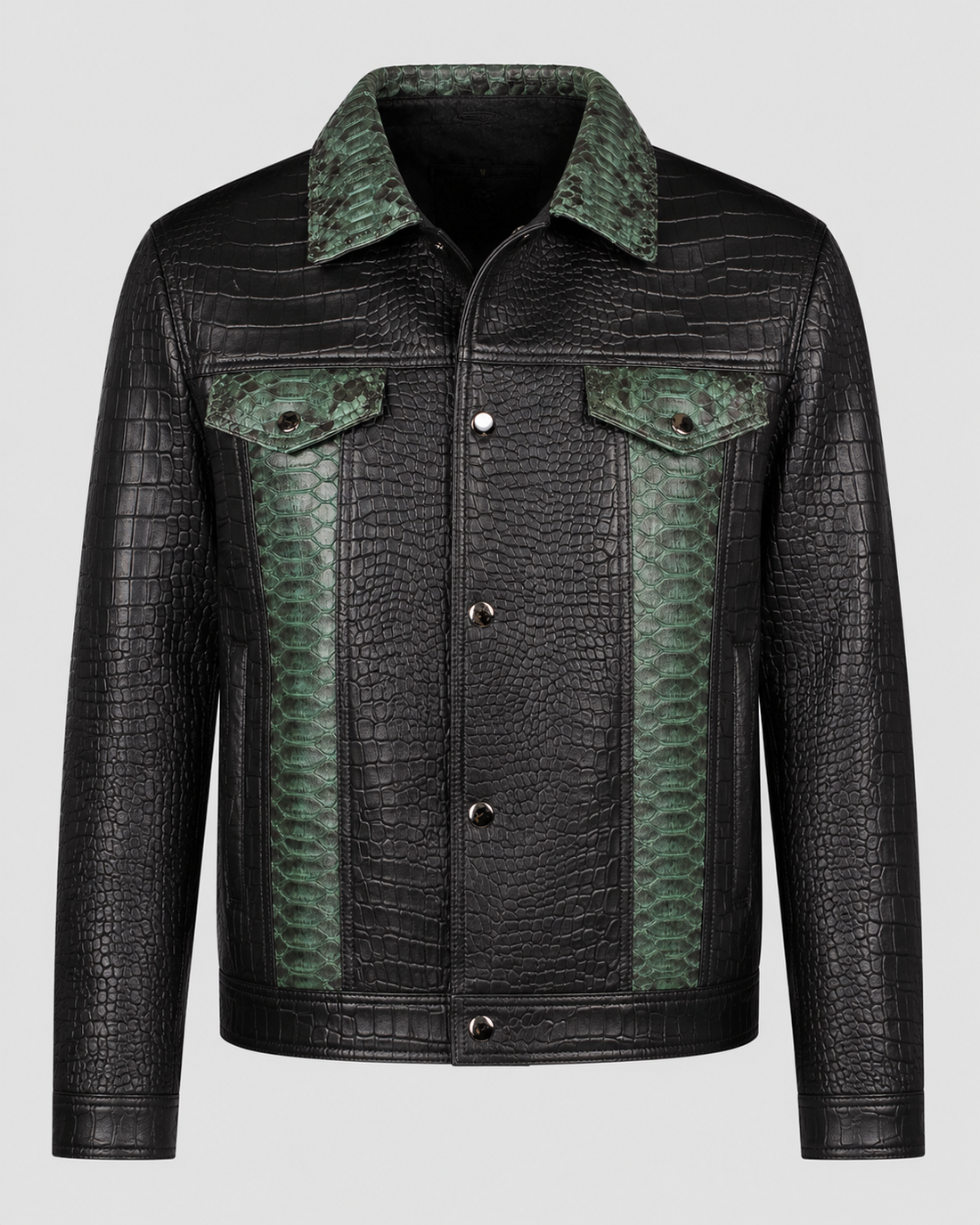 Presley Leather Jacket MTO - Black & Sage Python