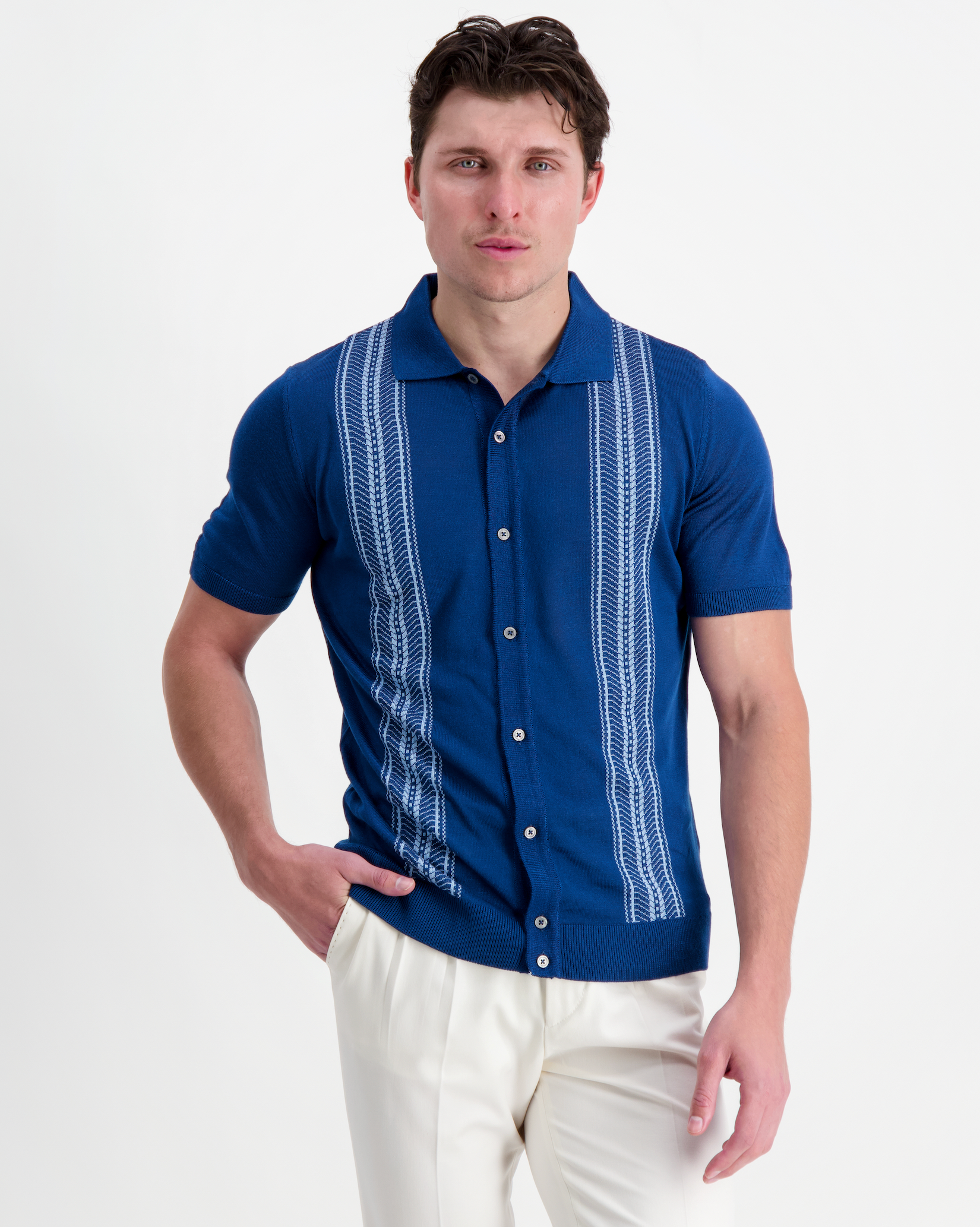 The Fasone Knitted Polo Shirt - Navy