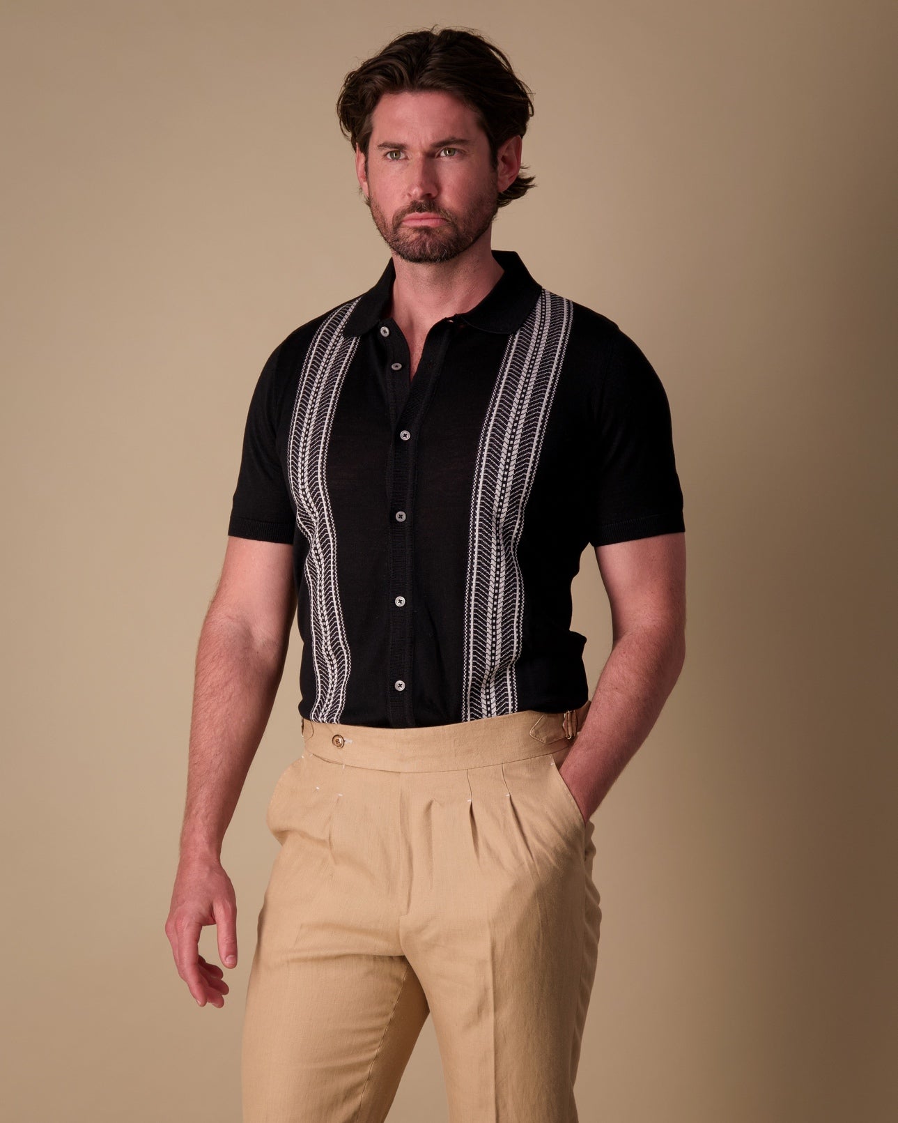 The Marlon Knitted Polo Shirt - Black