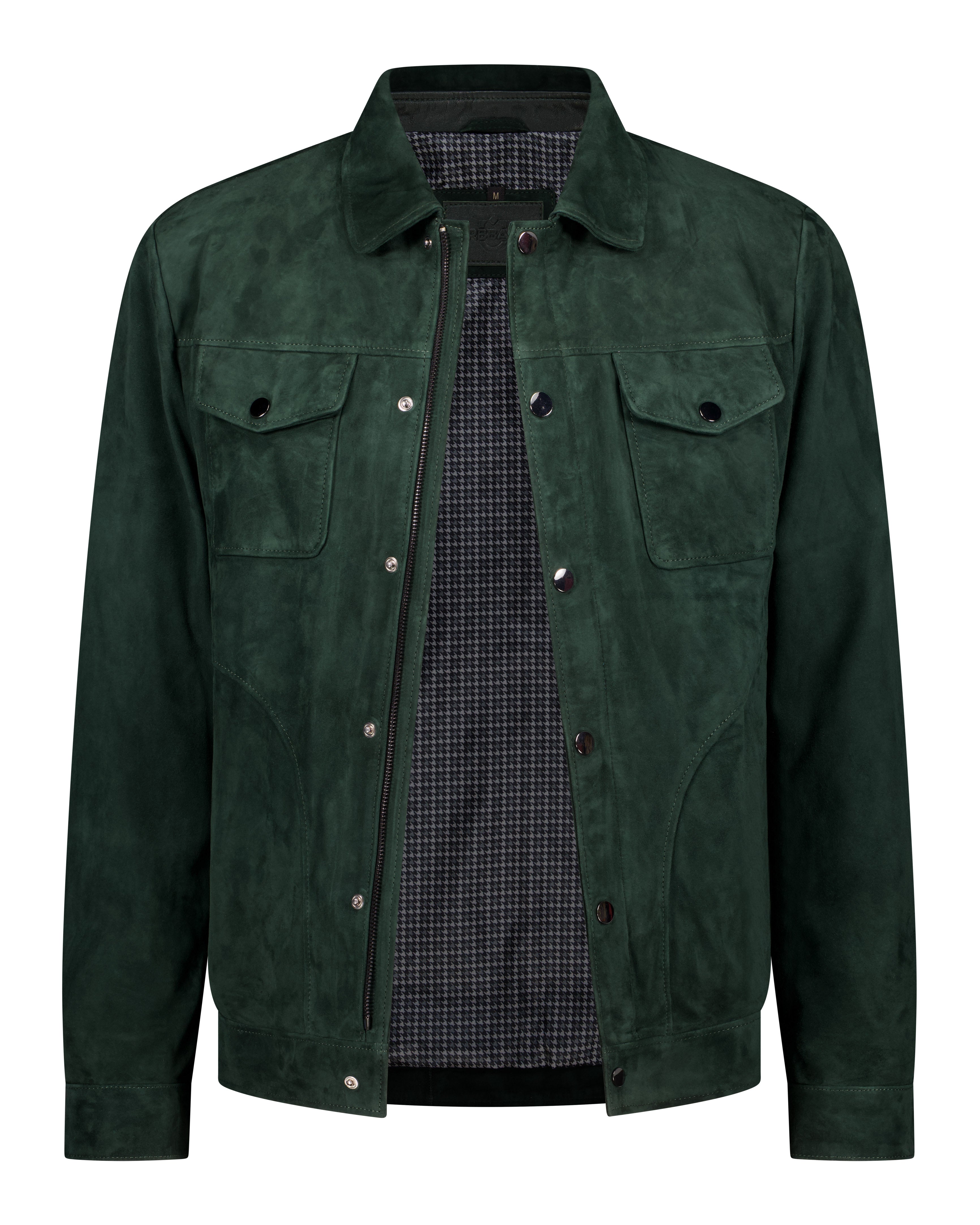 Trucker Suede Leather Jacket - Emerald Green - Leather Jacket by Urbbana