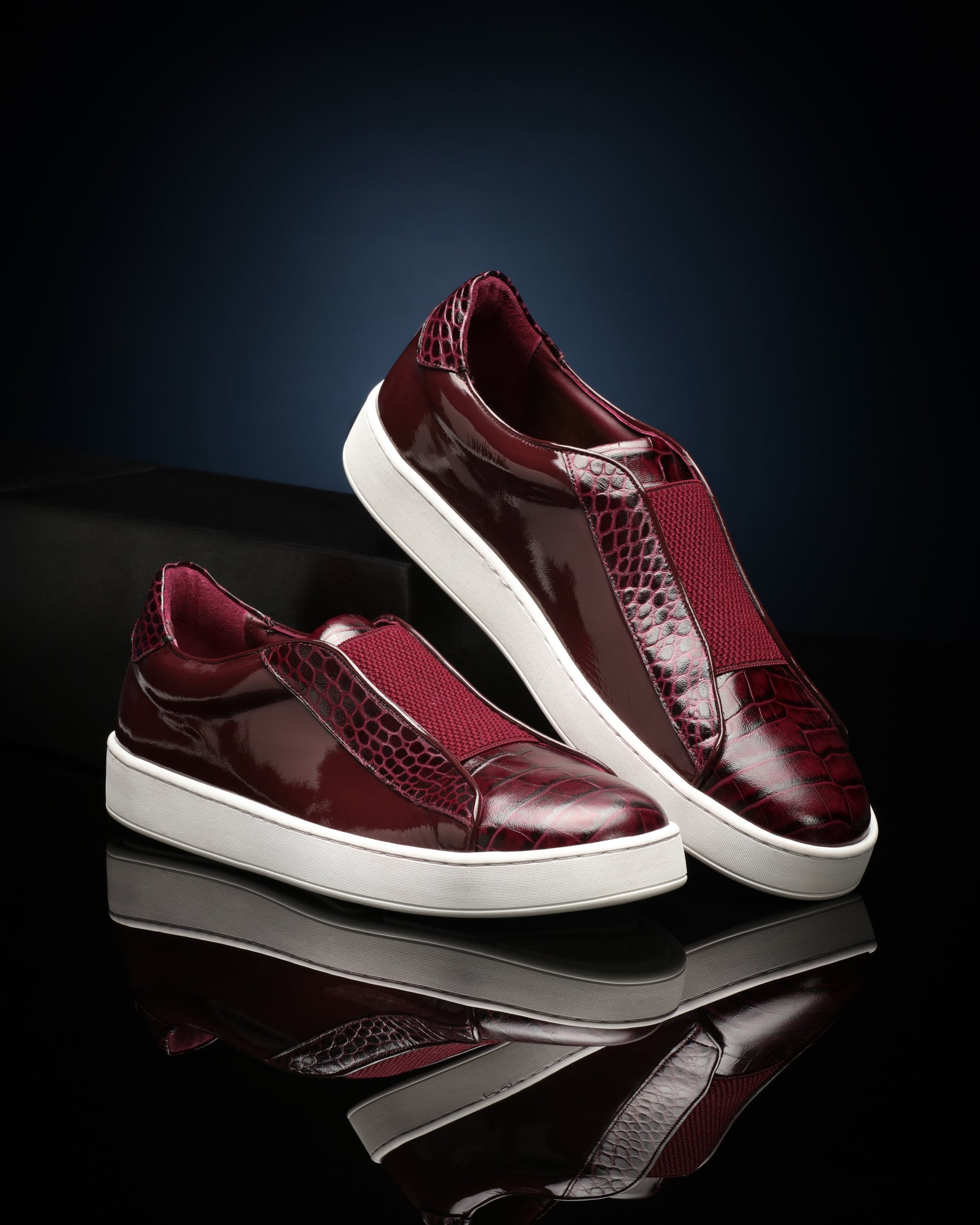 Miguel Croc Embossed Sneakers - Burgundy