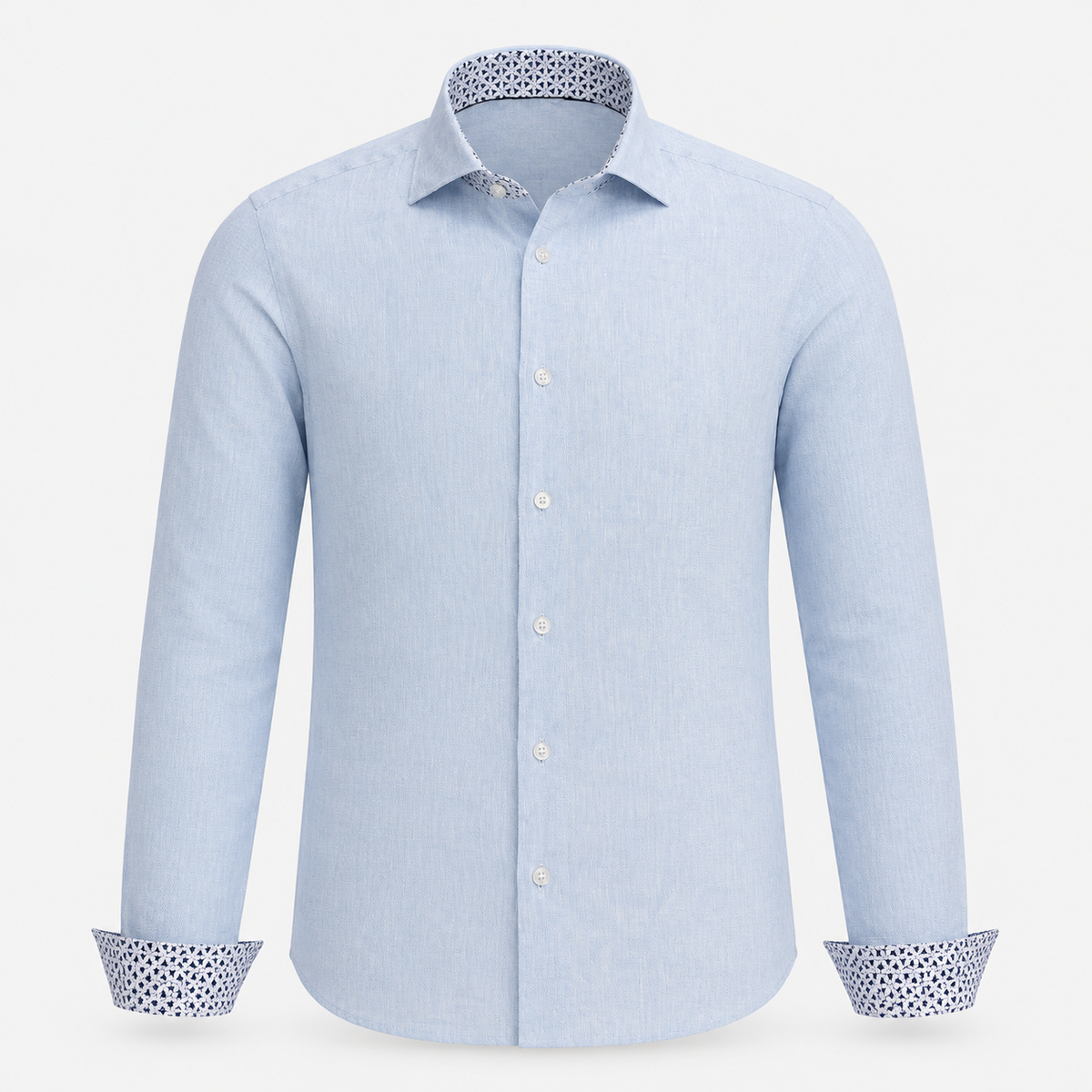 The Byblos linen shirt in blue – ghost mannequin front view