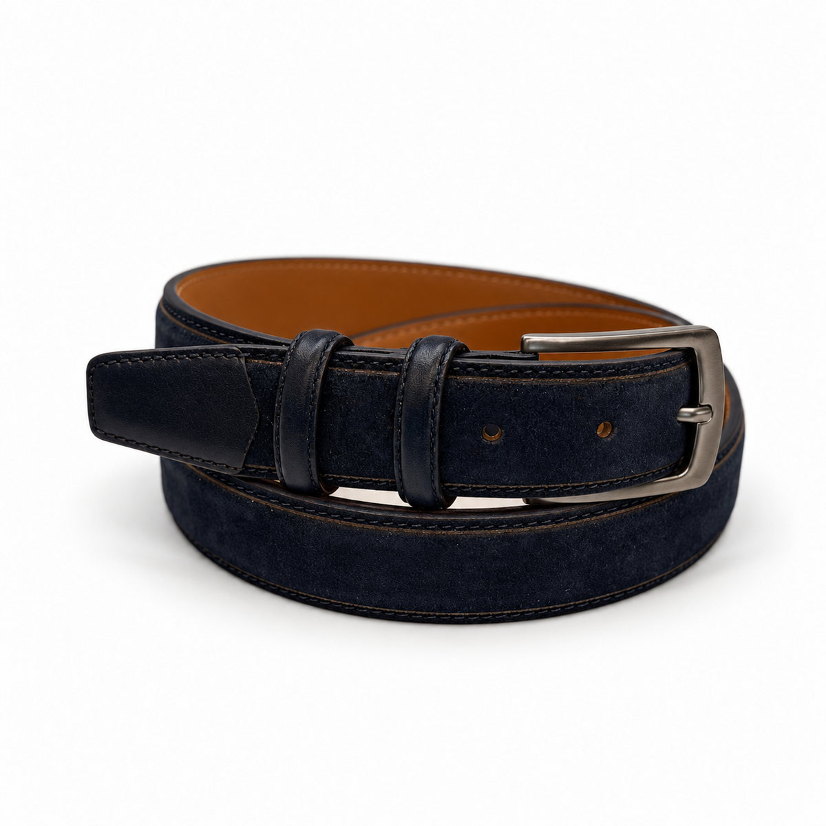 The Leather Navy Belt — studio product view