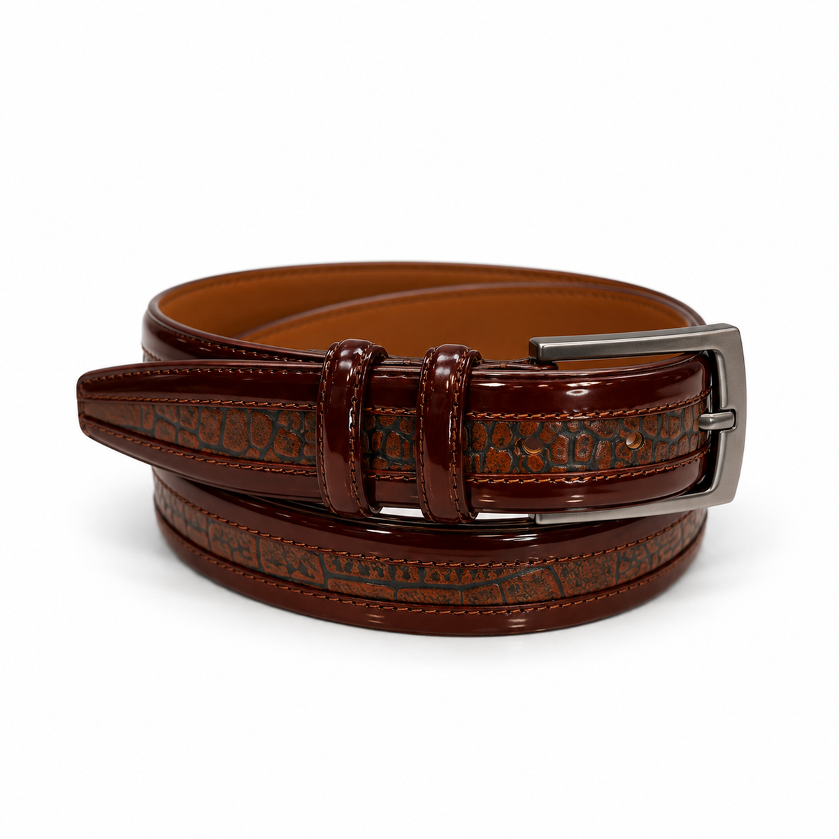 The Brown Croc Belt — studio product view