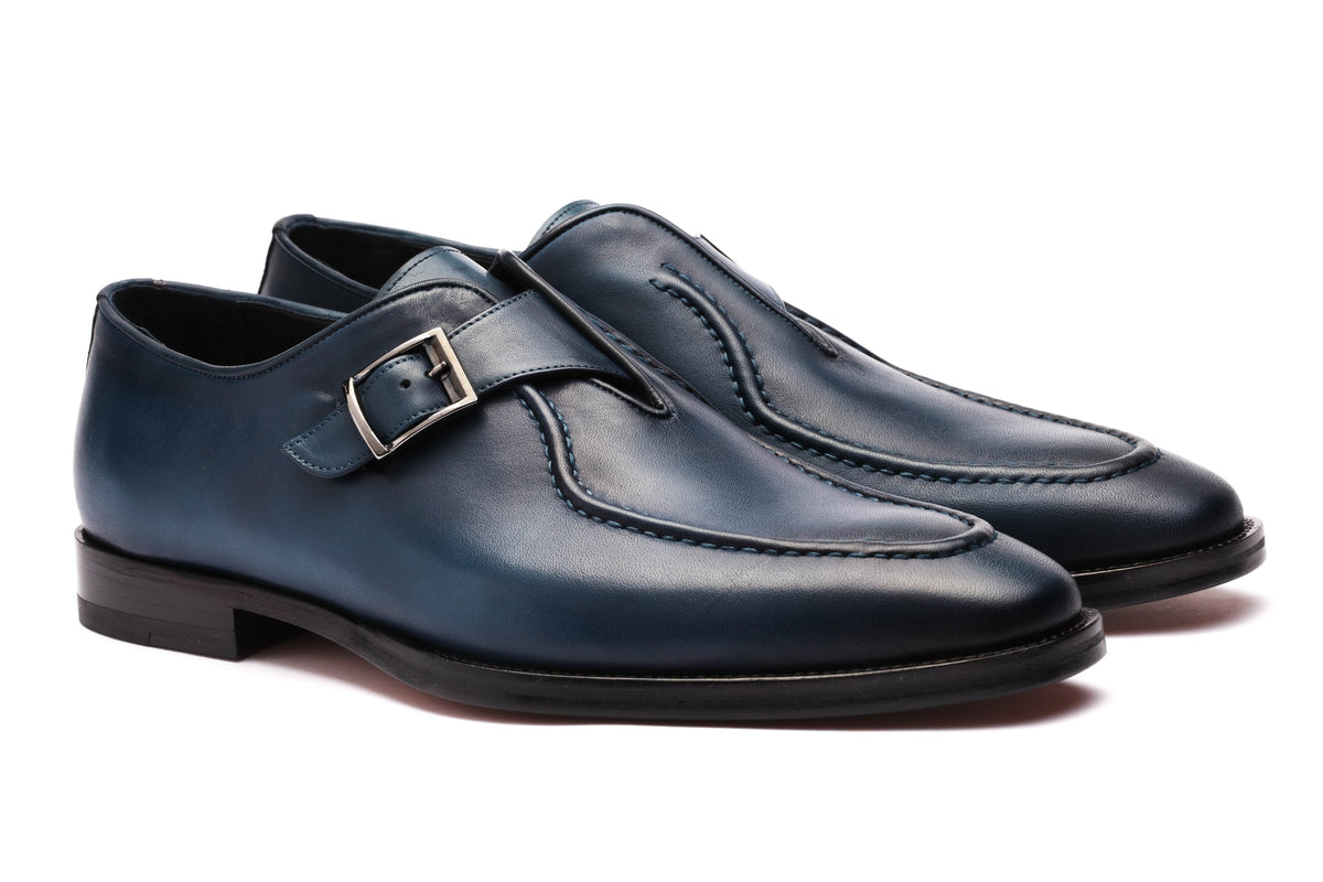 URBBANA blue single-monk loafers.