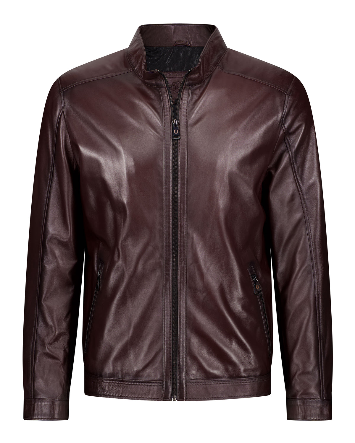 URBBANA bordo leather bomber jacket.
