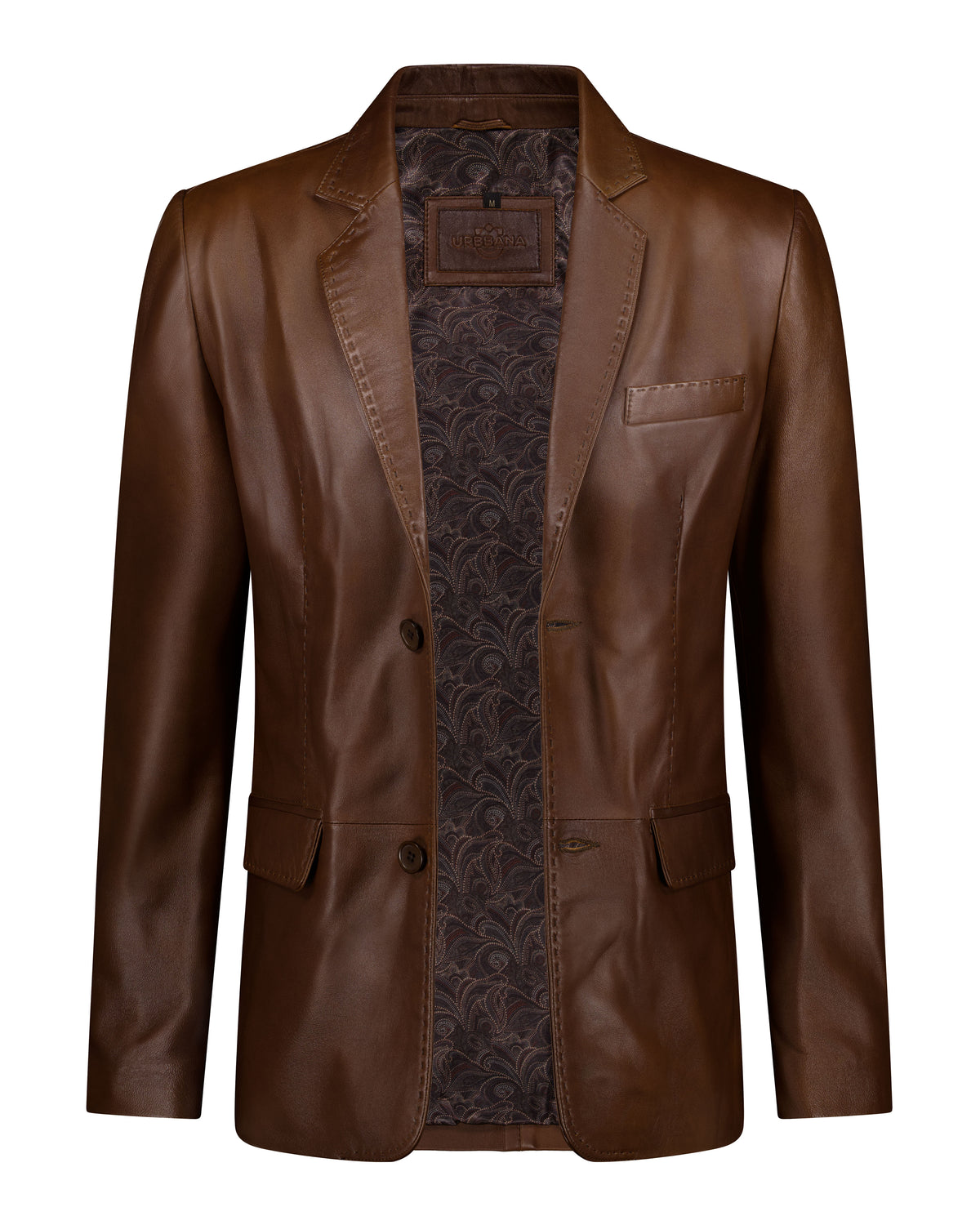 URBBANA De Niro brown leather blazer.