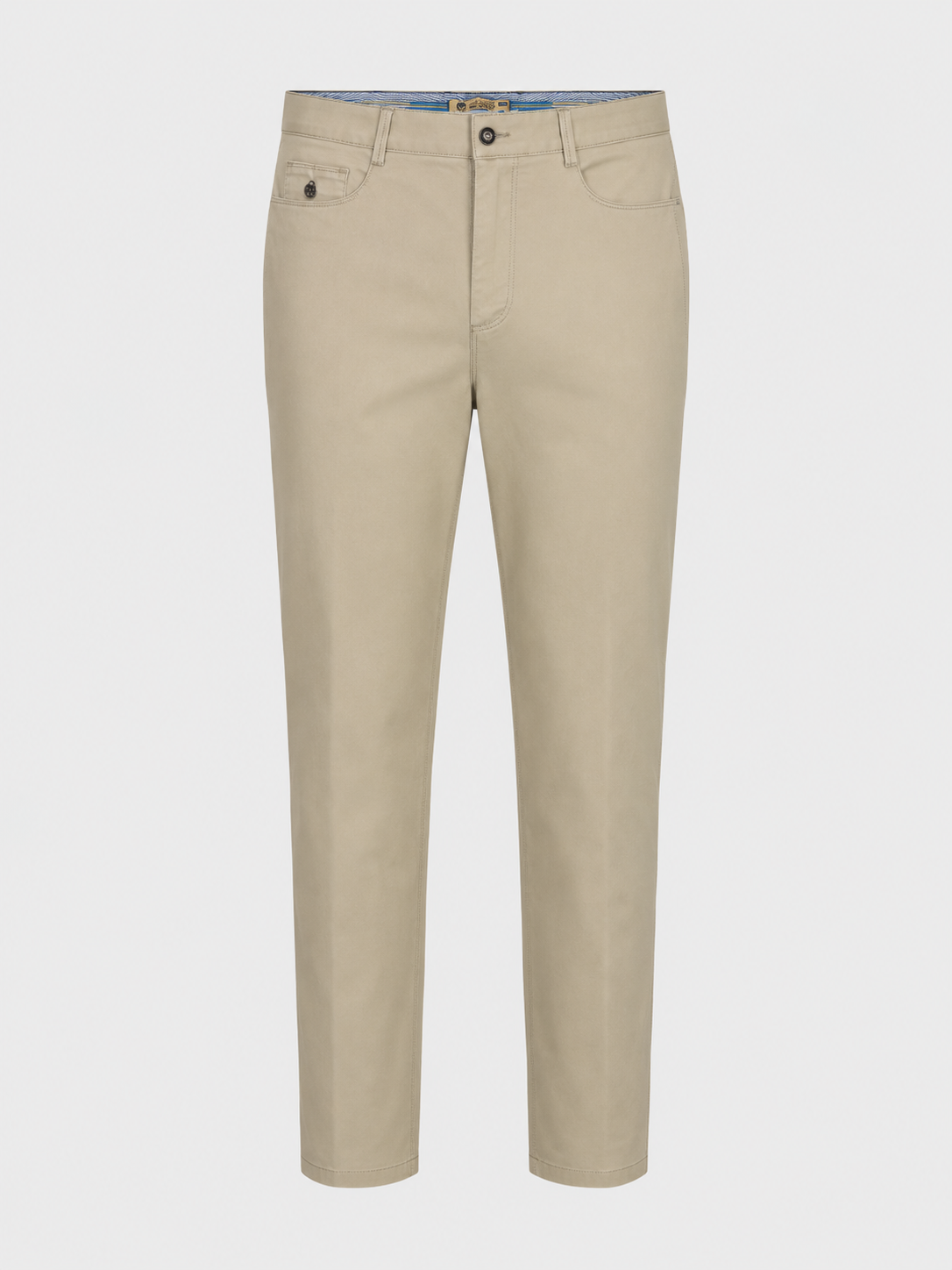 Tamborine beige slim-fit chinos shown from the front.