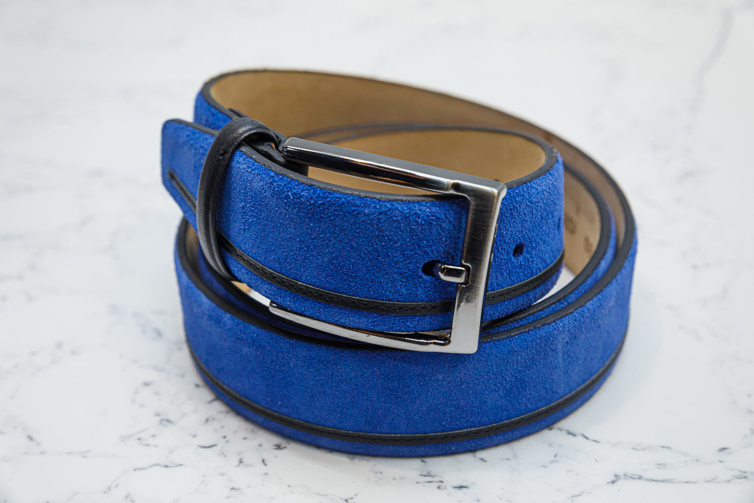 The Moreno Blue Suede Belt - URBBANA Handmade Belts