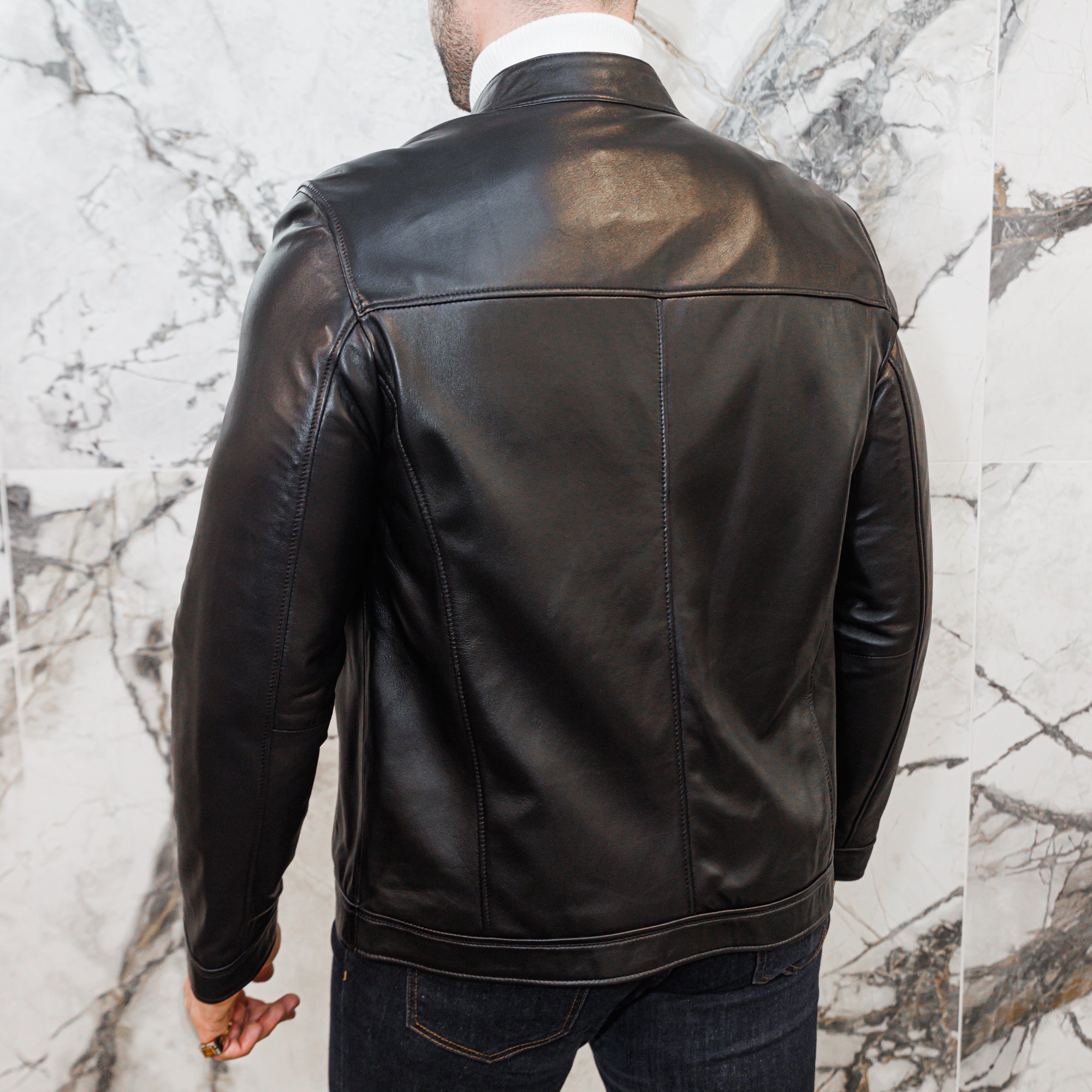 Bomber Leather Jacket - Black - Leather Jacket by Urbbana
