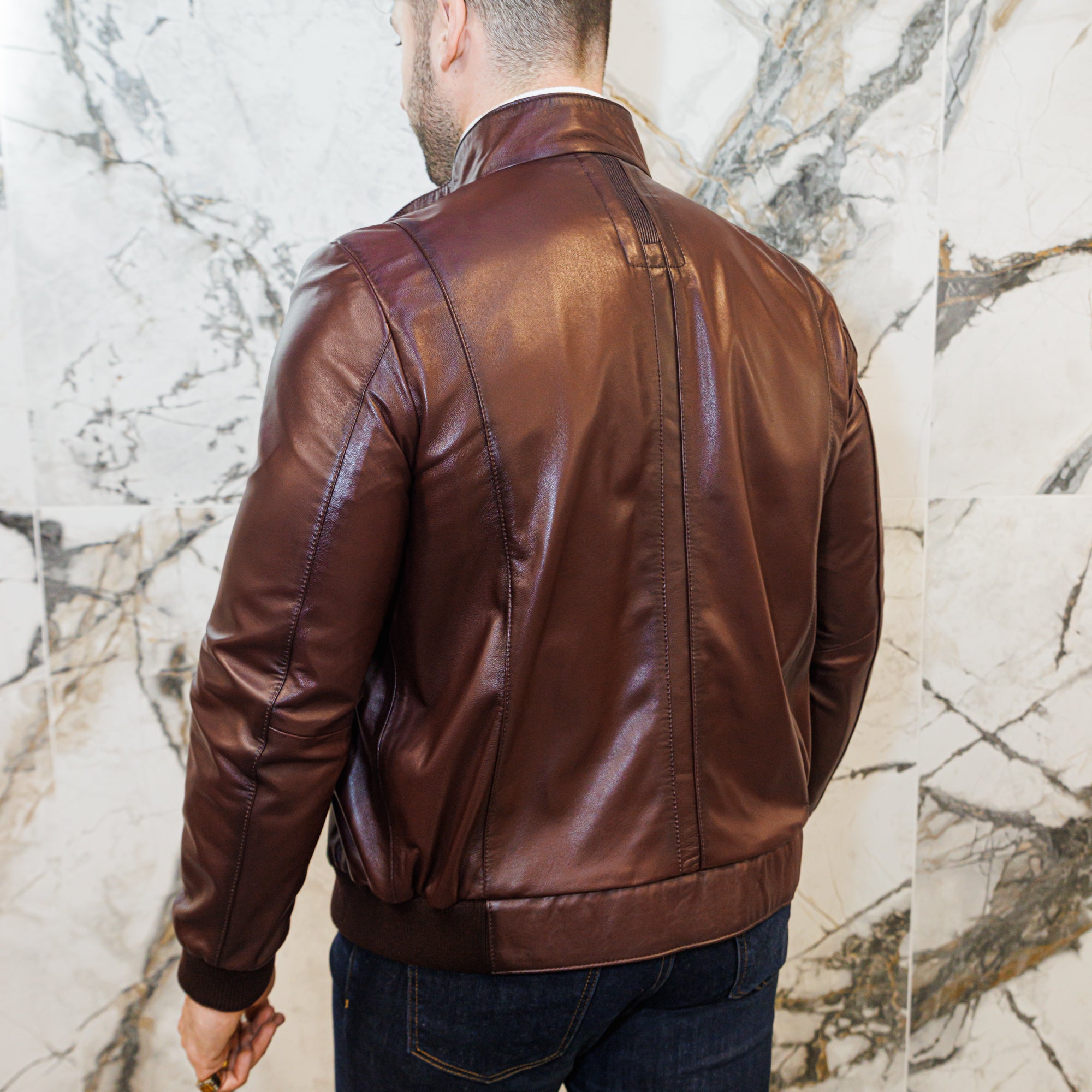 Lambskin Leather Biker Jacket - Burgundy - Leather Jacket by Urbbana