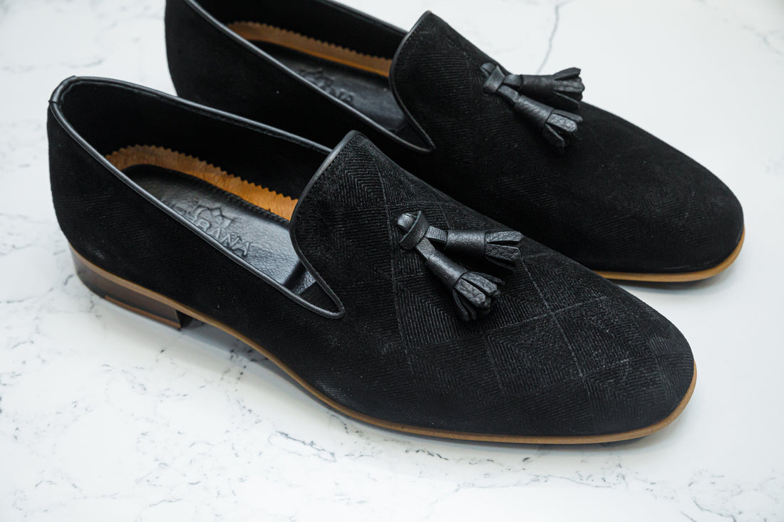 The Diamanté Suede Loafers - Black - Loafers by Urbbana