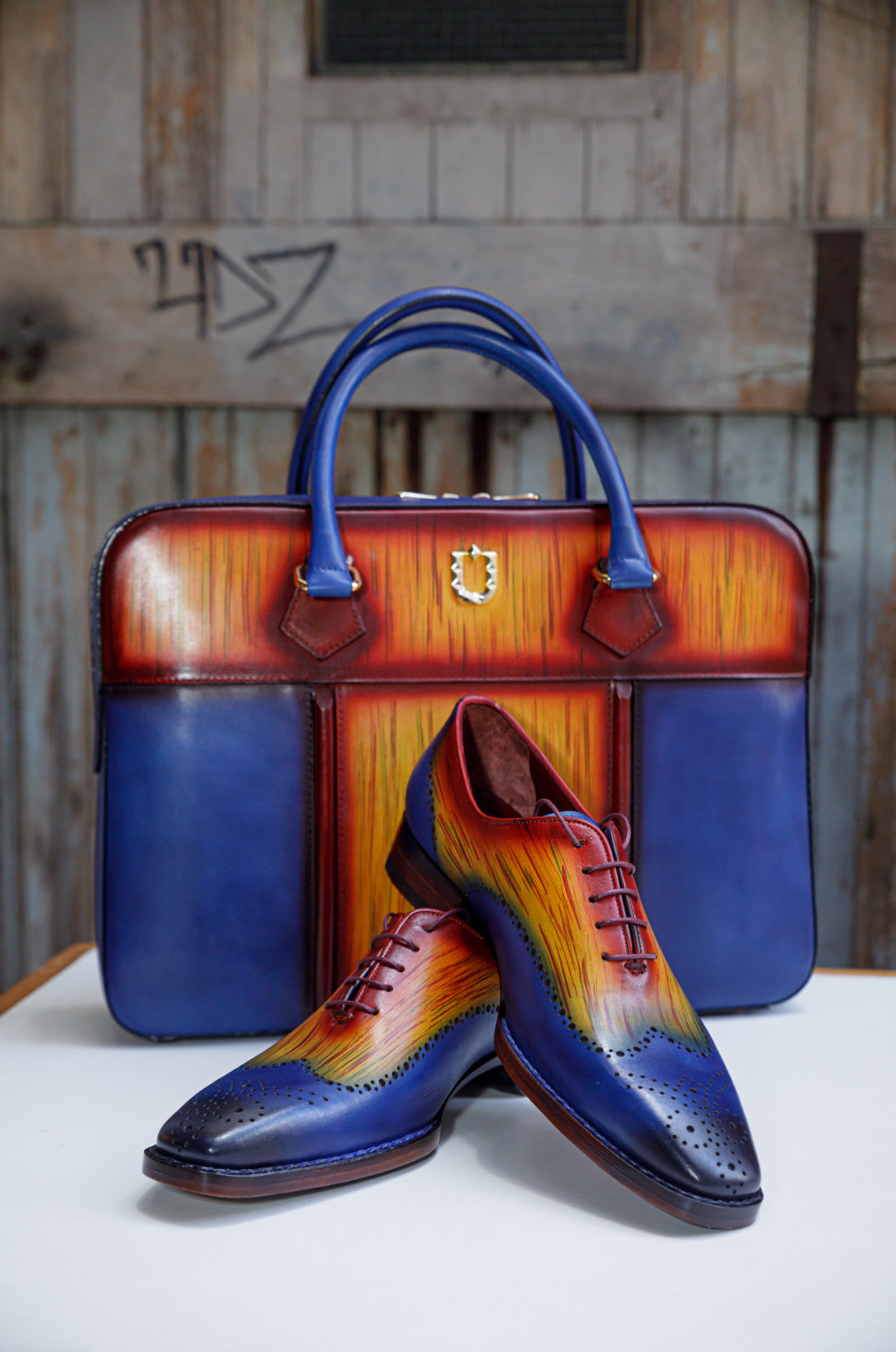 Two Tone Patina Briefcase - Bags by Urbbana