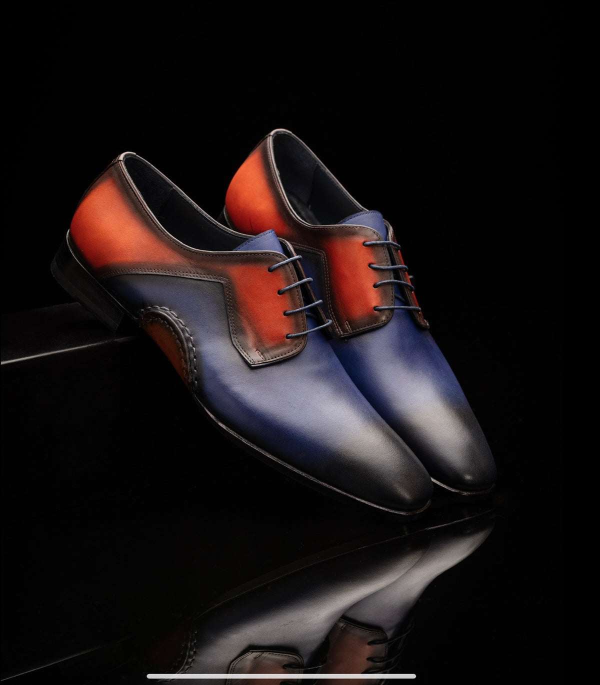 The Opanka Patina Shoes - Blue & Orange - Brogues by Urbbana