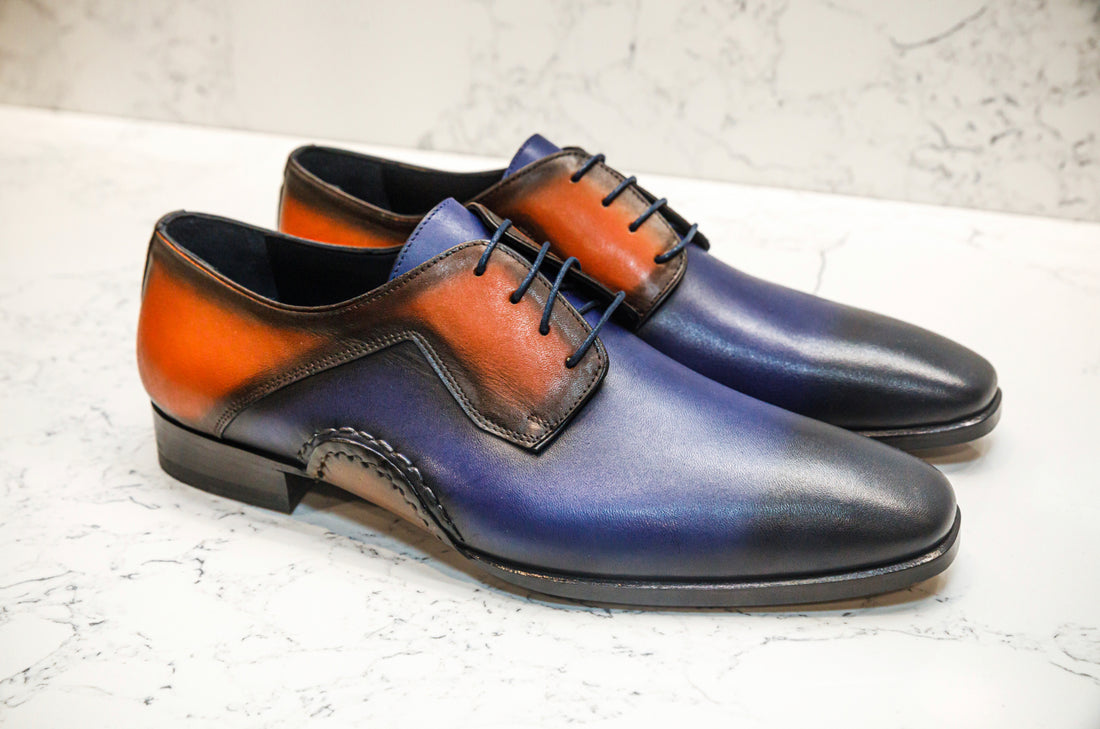 The Opanka Patina Shoes - Blue & Orange - Brogues by Urbbana