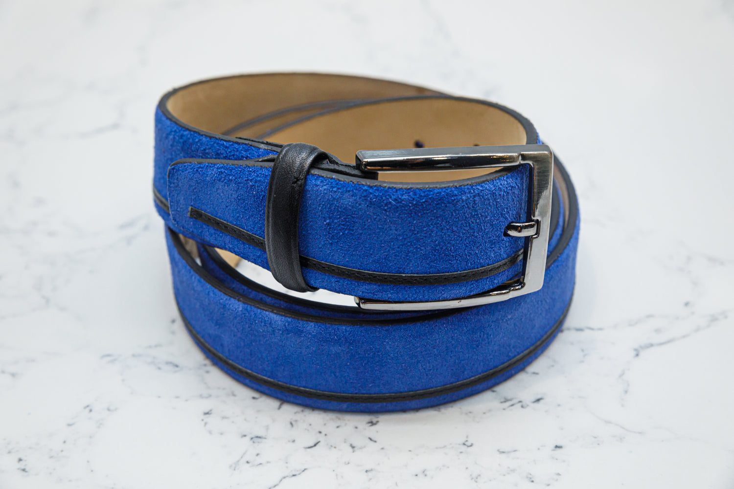 The Moreno Blue Suede Belt - URBBANA Handmade Belts