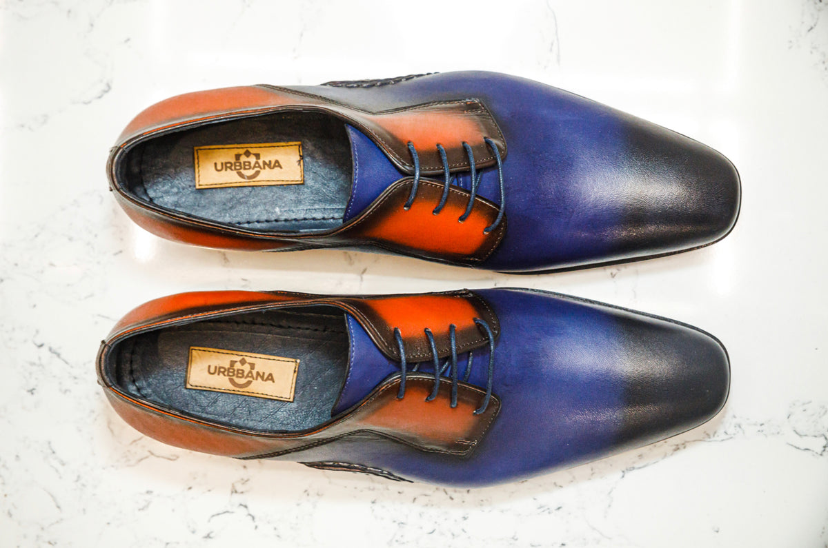 The Opanka Patina Shoes - Blue & Orange - Brogues by Urbbana