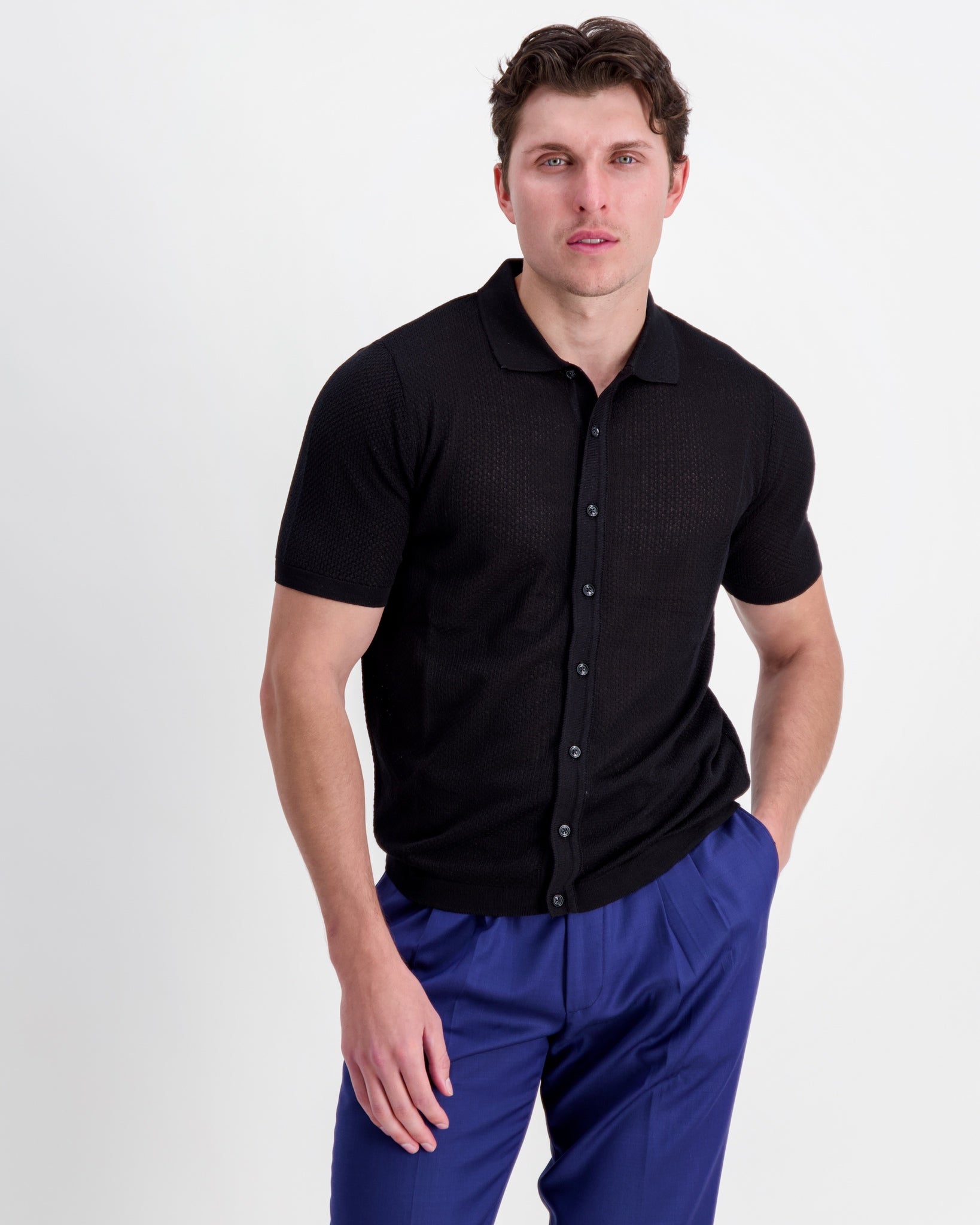 The Sonny Knitted Polo Shirt - Black