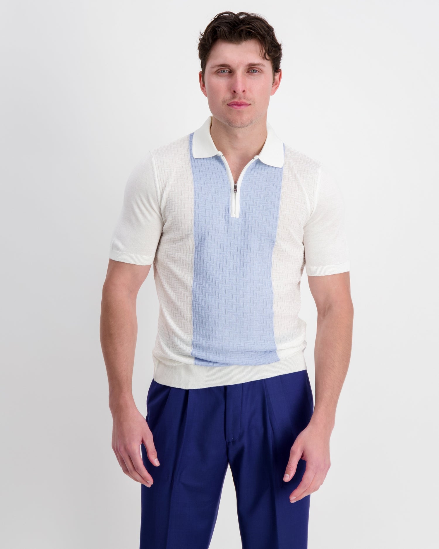 The Bodrum Knitted Polo Shirt - Blue