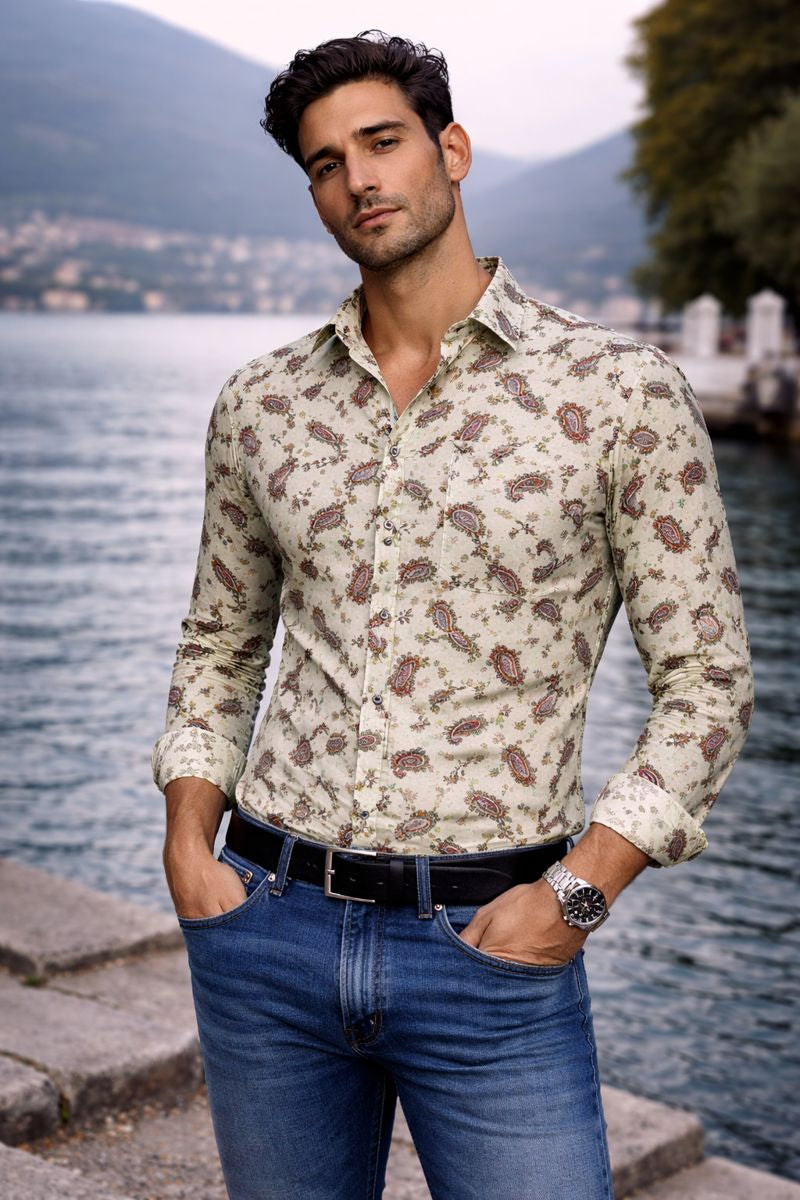 Dusty Green Paisley Shirt