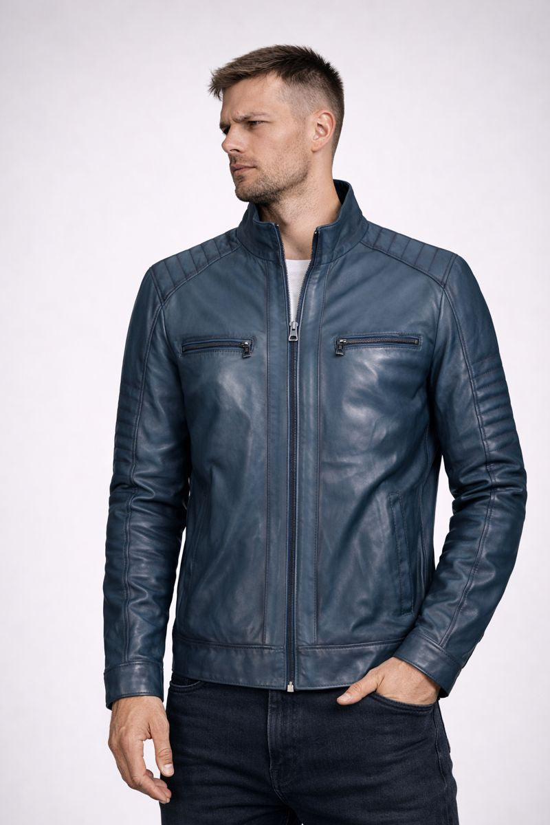 Cafe Racer Leather Jacket - Patina Teal