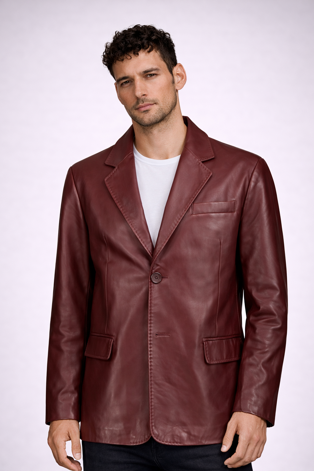 De Niro - Burgundy Leather Blazer
