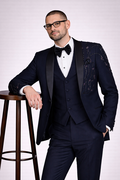 The Basseton Ceremonial 3pc Suit - Midnight Navy/Beaded