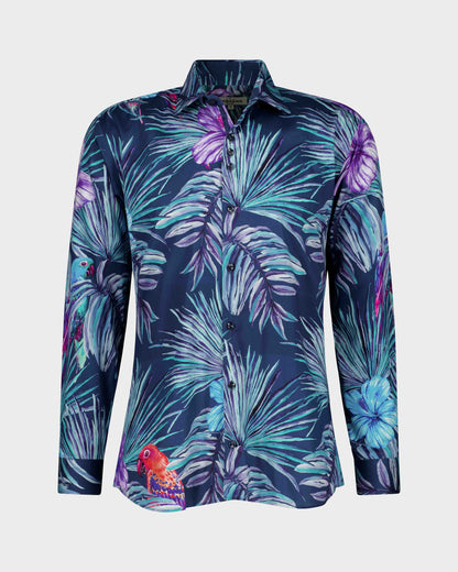 Casual lightweight shirt with colorful palm leaves design