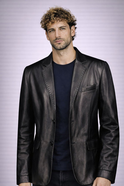 De Niro - Black Leather Blazer