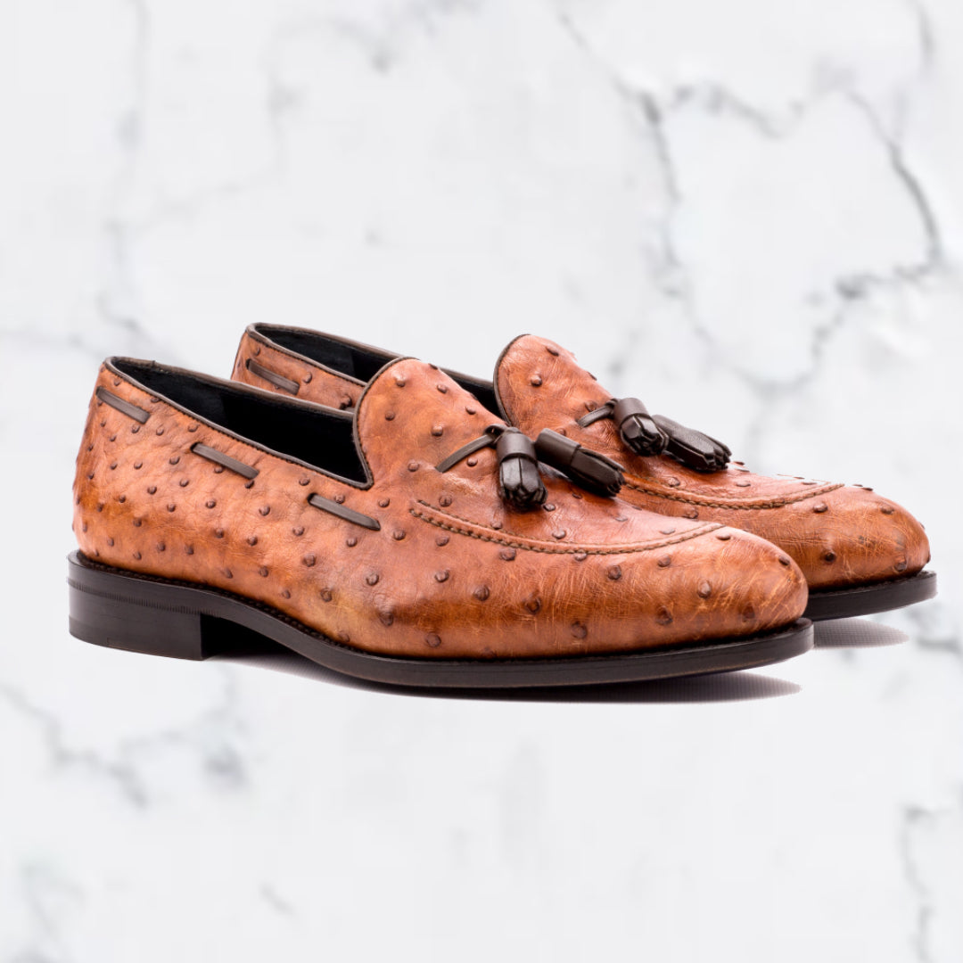 Ostrich - Welted Loafer - Cognac - High-quality Material