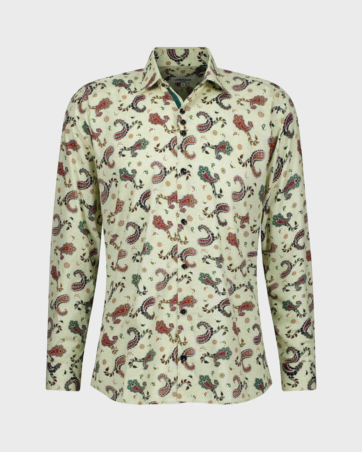 Modern dusty green shirt with elegant paisley motifs