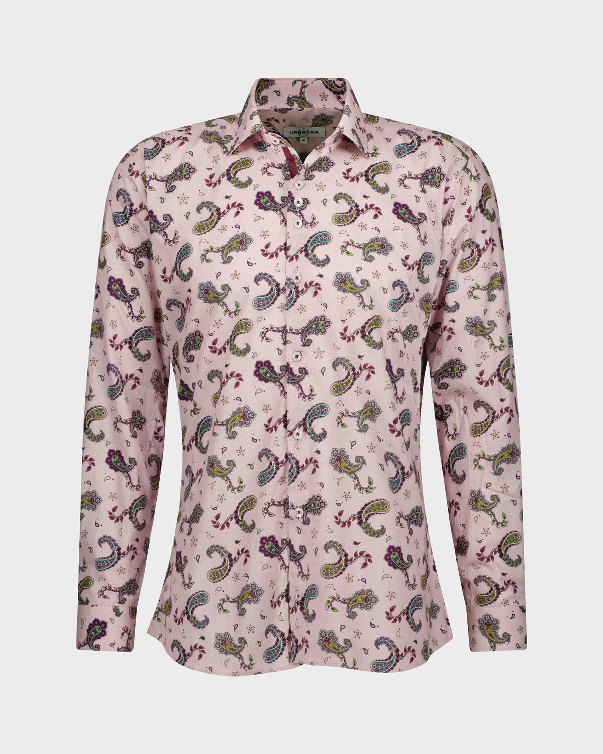Soft pink shirt featuring bold paisley design - URBBANA