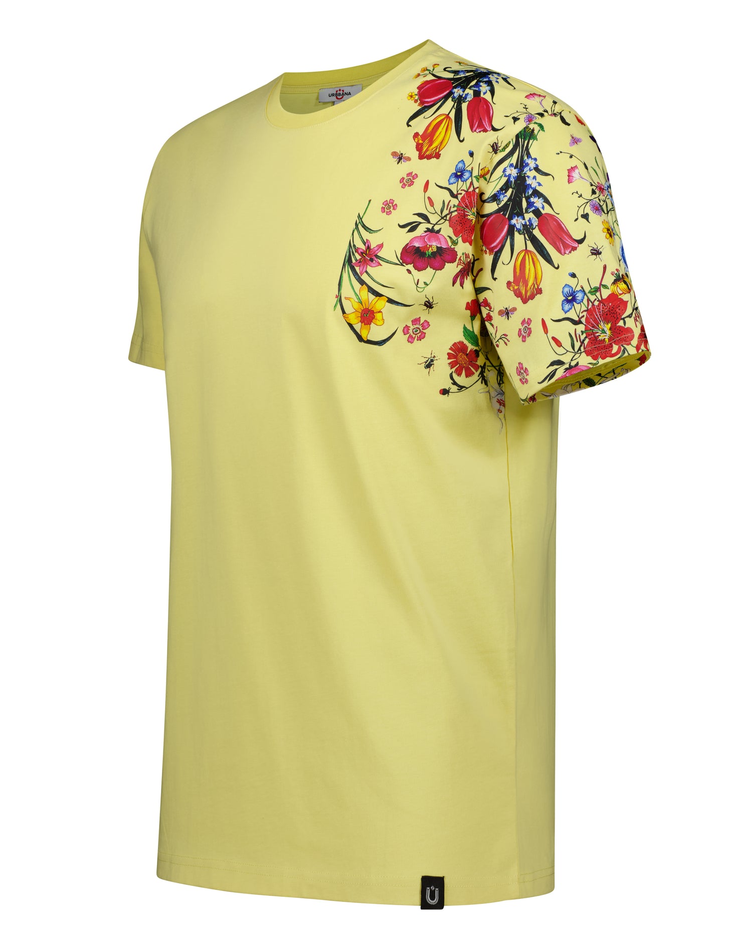 Fine Cotton T-shirt with Shoulder Floral Print - Yellow - t-shirt by Urbbana