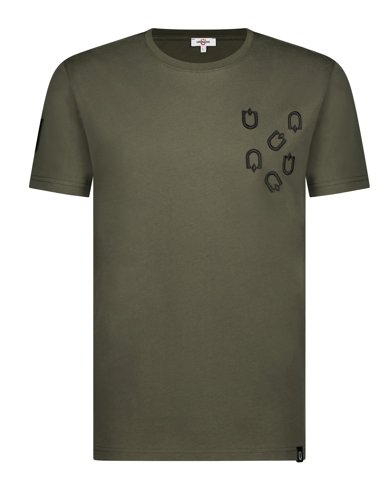 Fine Cotton T-shirt with Multi U Embroidery - Khaki Green