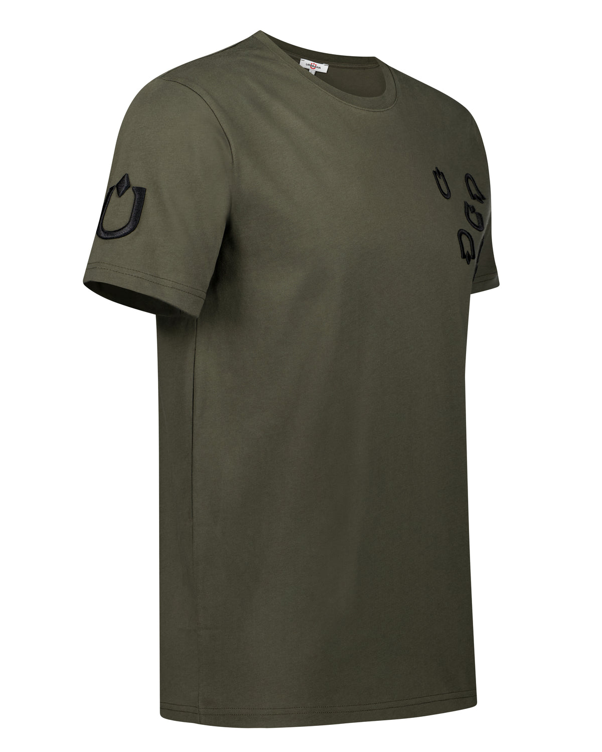 Fine Cotton T-shirt with Multi U Embroidery - Khaki Green - Unique Handmade T-Shirts 
