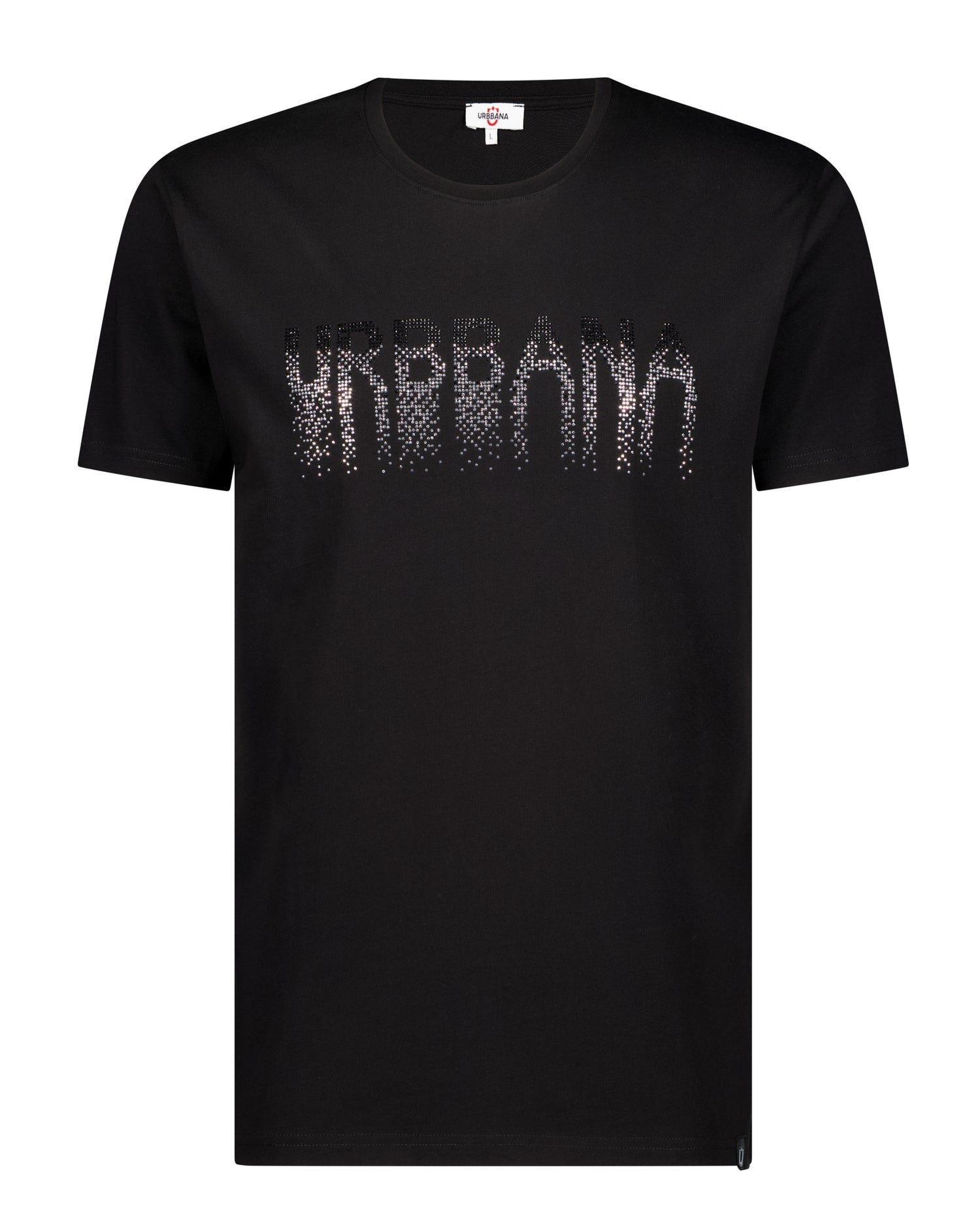 Fine Cotton URBBANA T-shirt with Rhinestone Embellishment - Black