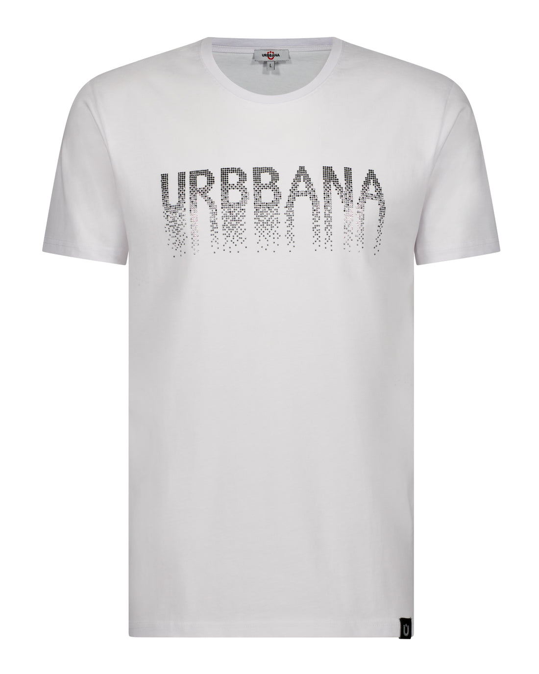 Fine Cotton URBBANA T-shirt with Crystal Rhinestone Embellishment - White