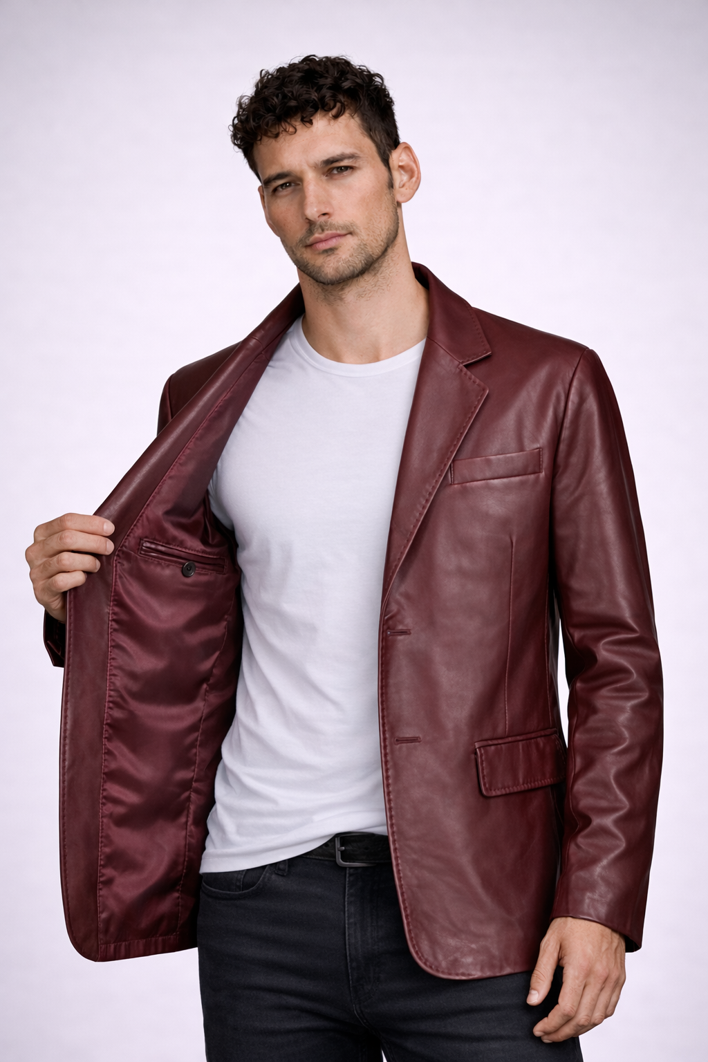 De Niro - Burgundy Leather Blazer
