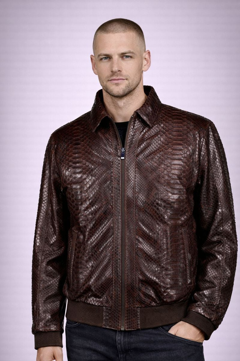 Python Leather Jacket - Brown - Premium Leather Jacket Collection