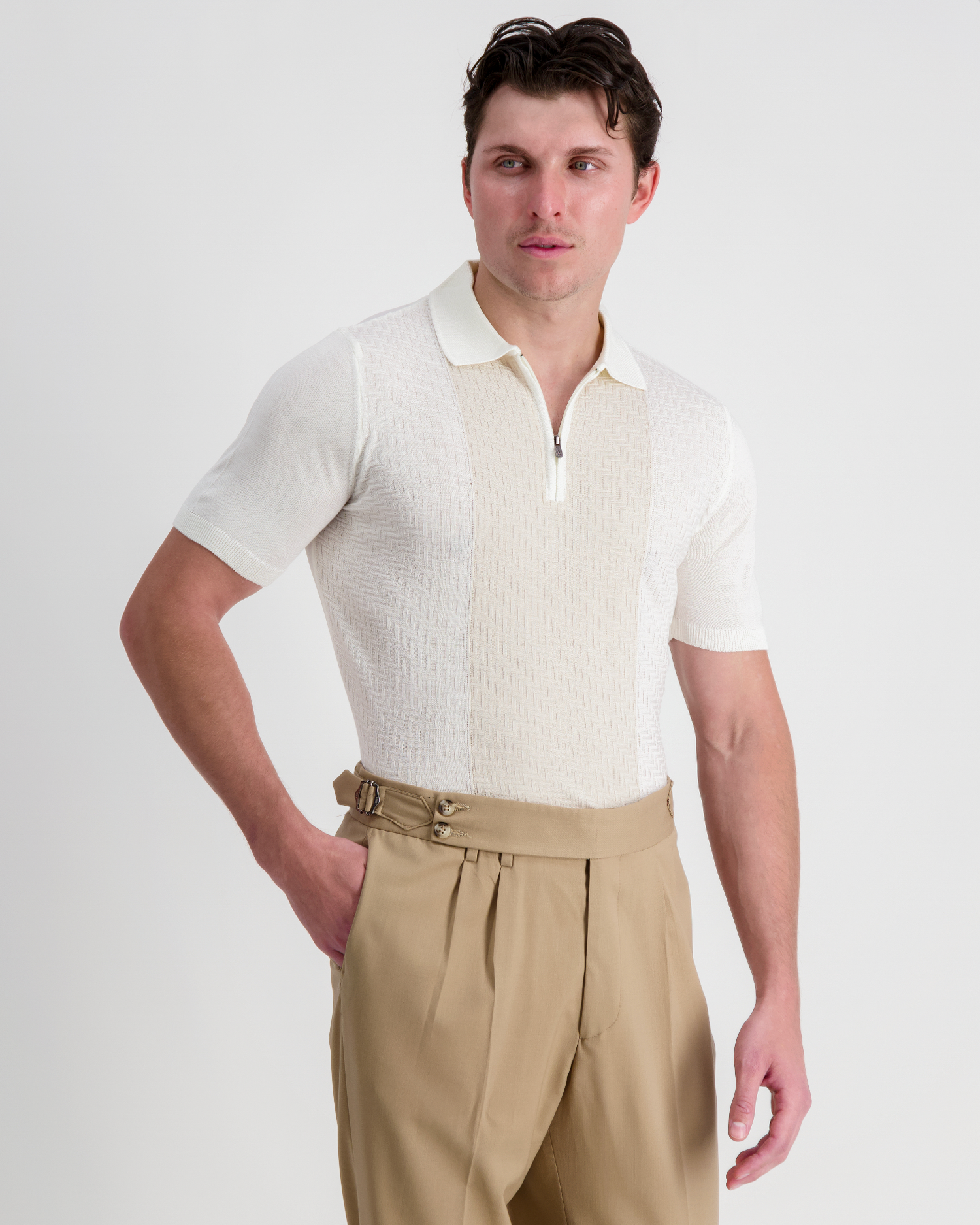 The Santoni Knitted Polo Shirt - Latte