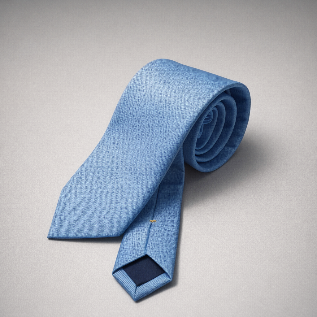Cyan blue silk Ascot tie on a grey background.