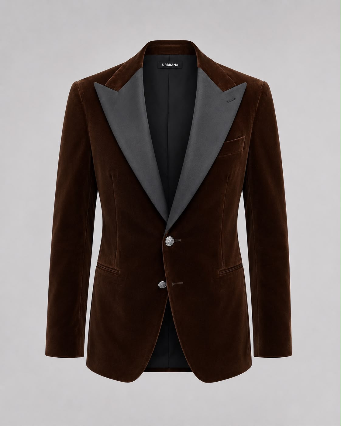 Brown velvet Jace ceremony jacket with contrasting black peak lapels.