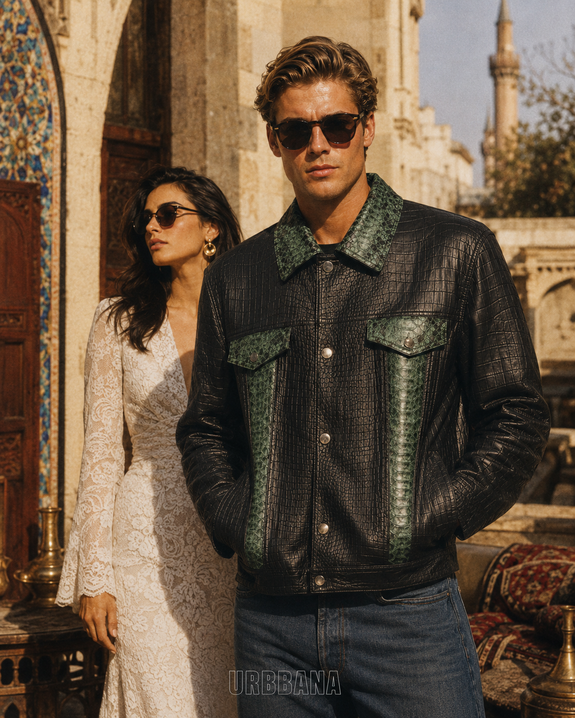 Presley Leather Jacket MTO - Black &amp; Sage Python